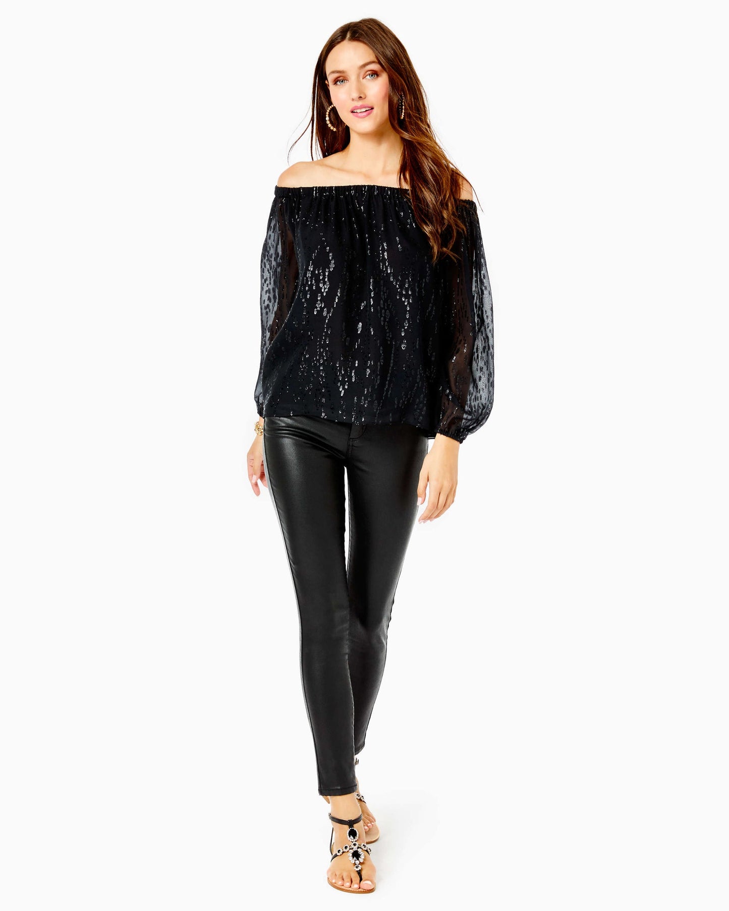 Emilee Off-the-Shoulder Silk Top - Onyx Fish Clip Chiffon