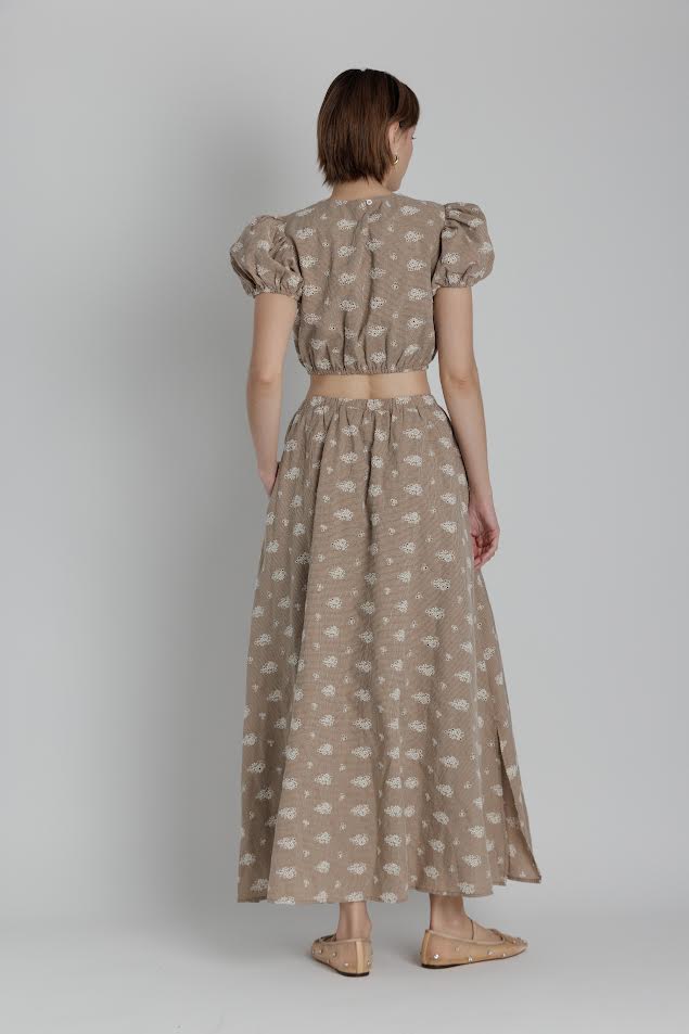 Embroidered Grid Maxi Skit