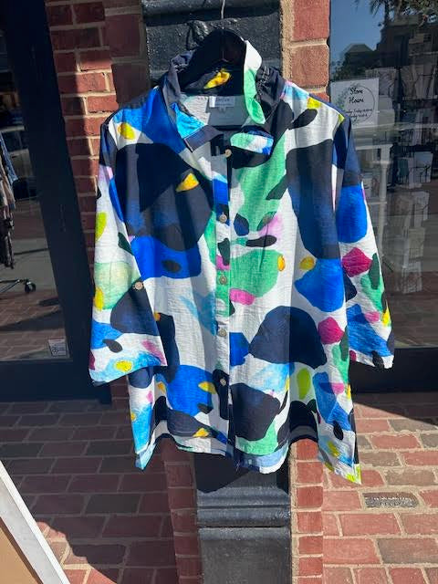 Abstract Print Button Down- Black/Blue