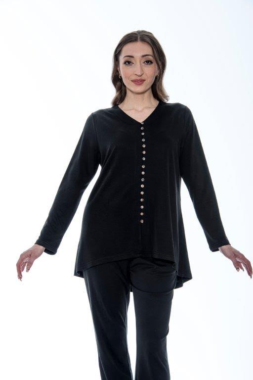Button Detail Tunic, Black