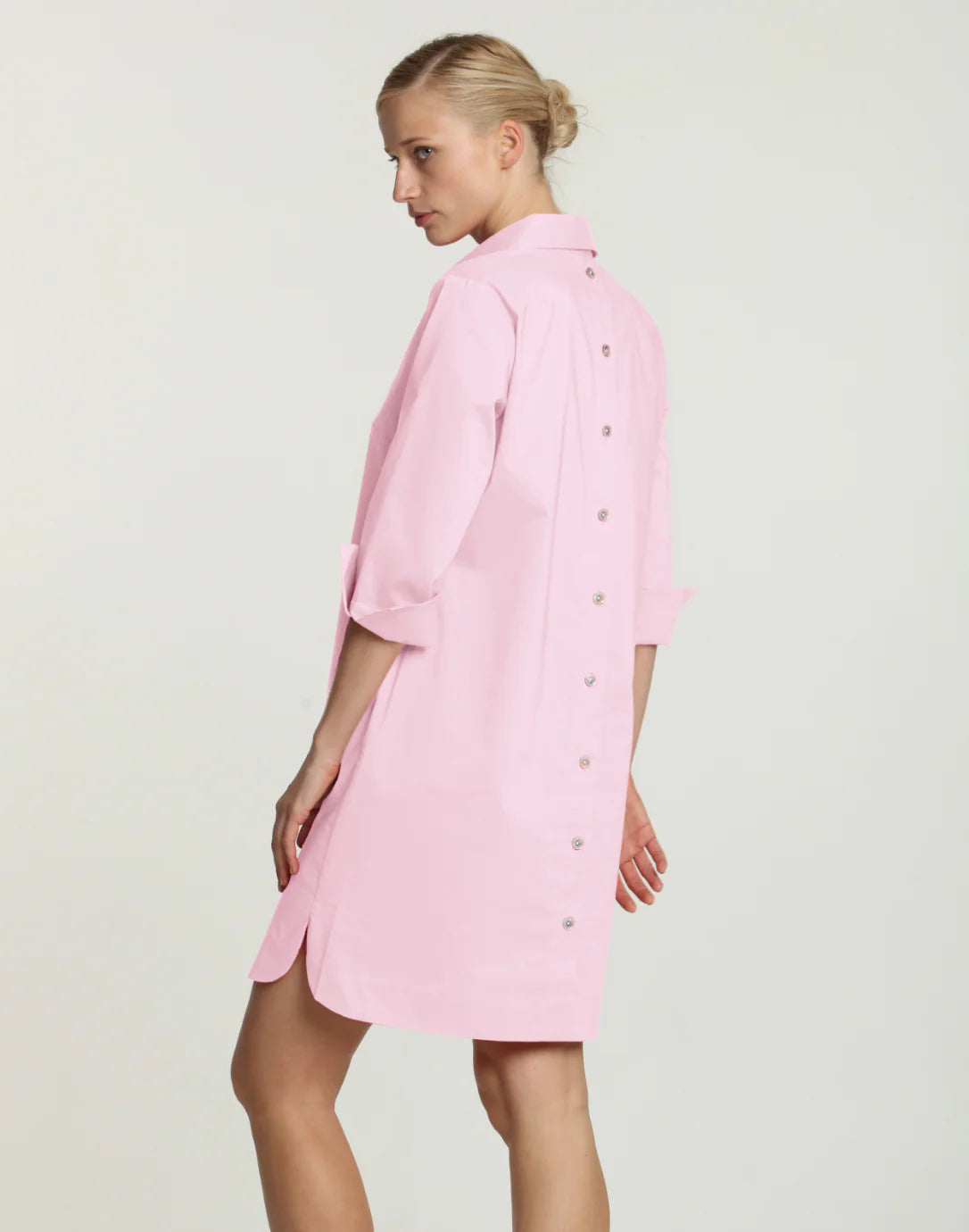 Aileen 3/4 Sleeve Button Back Dress- Soft pink S