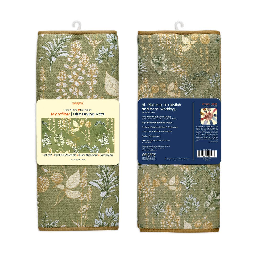Kitchen Herbs Dish Drying Mats, Set of 2