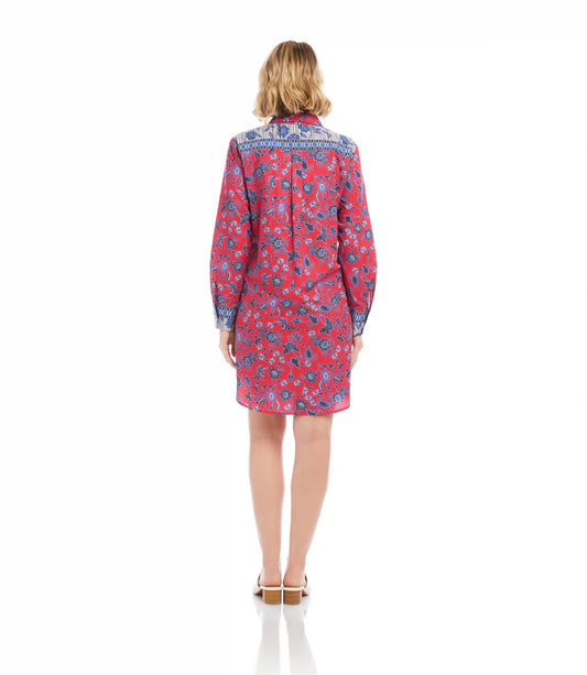 Long Sleeve Border Print Shirtdress