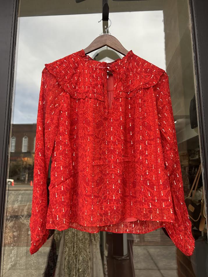 Ruffle Neck Tie Front Top