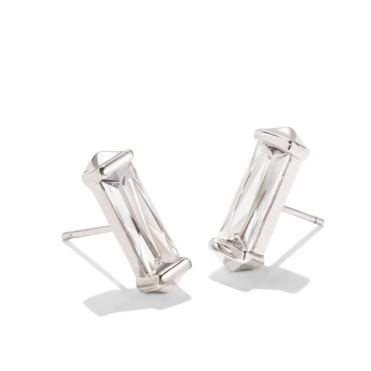 Fletcher Stud Earring in Rhodium Metal White CZ