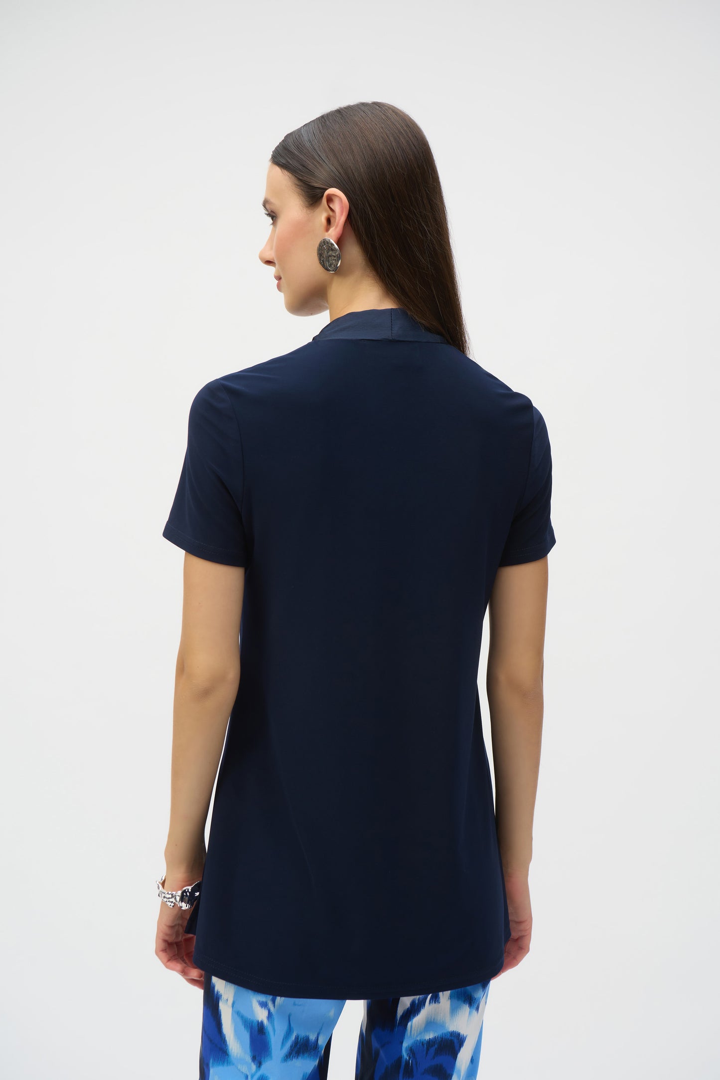Silky Knit Straight Top With Satin Scarf