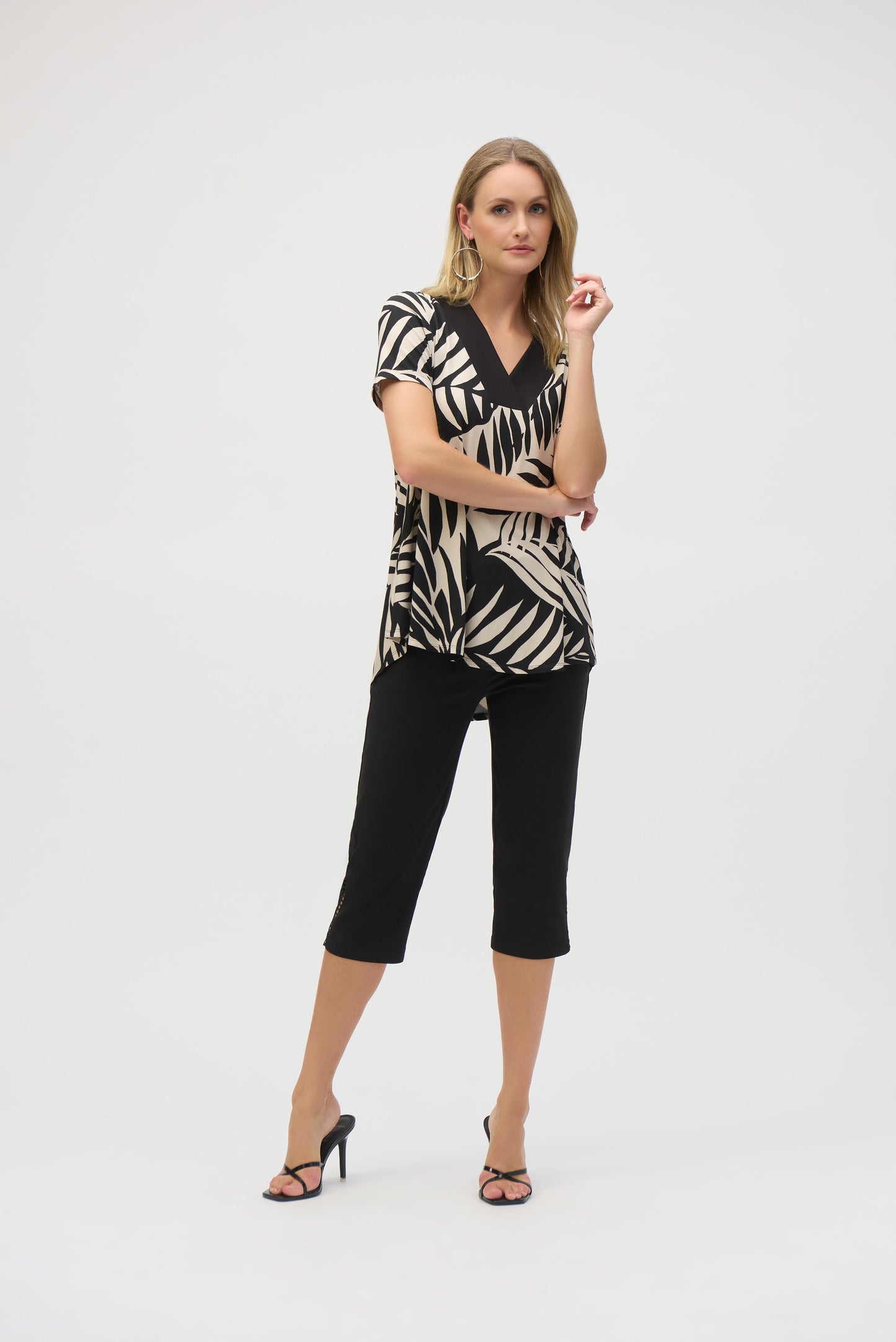 Jersey Knit Tropical Print Flared Top