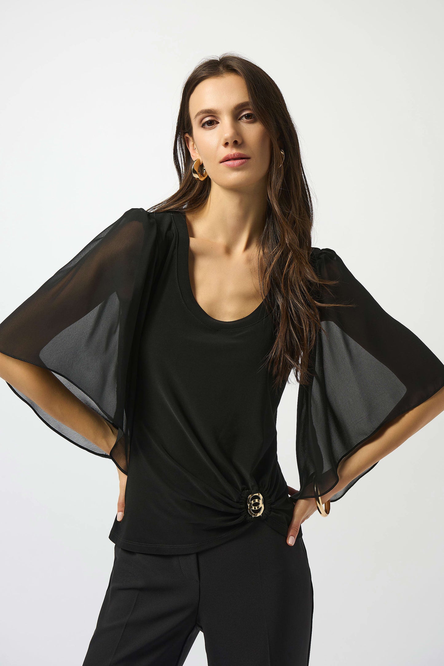 Silky Knit and Chiffon Fitted Top