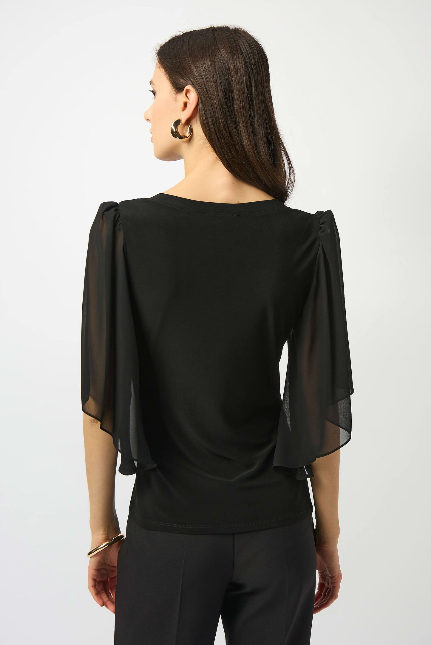 Silky Knit and Chiffon Fitted Top