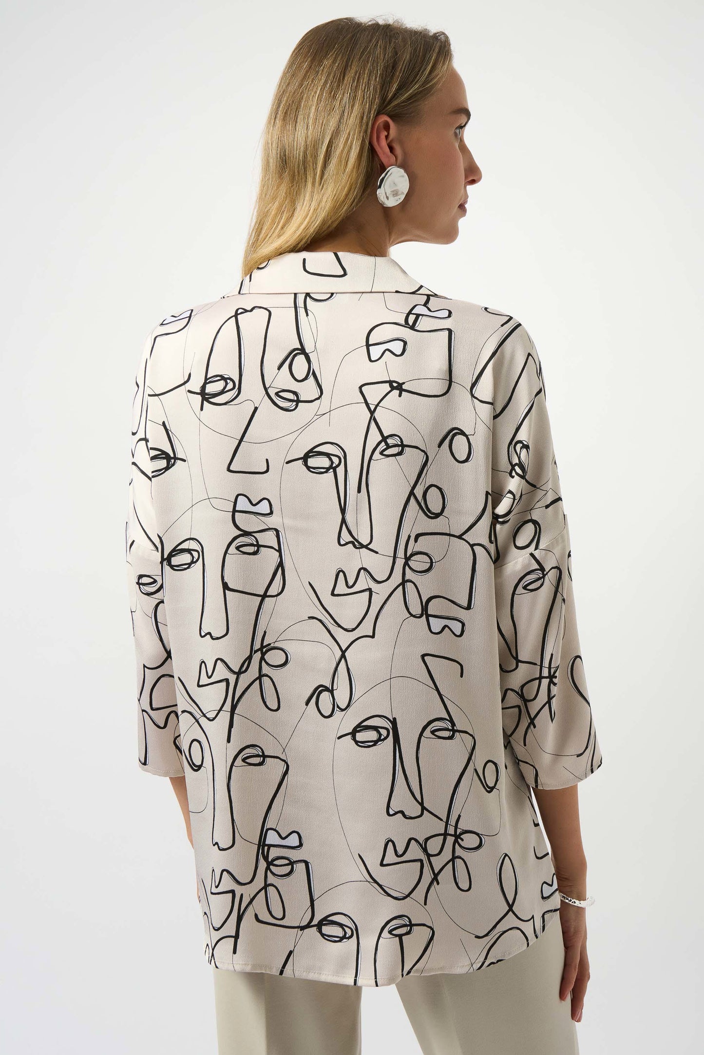Hammered Satin Abstract Face Print Boxy Top