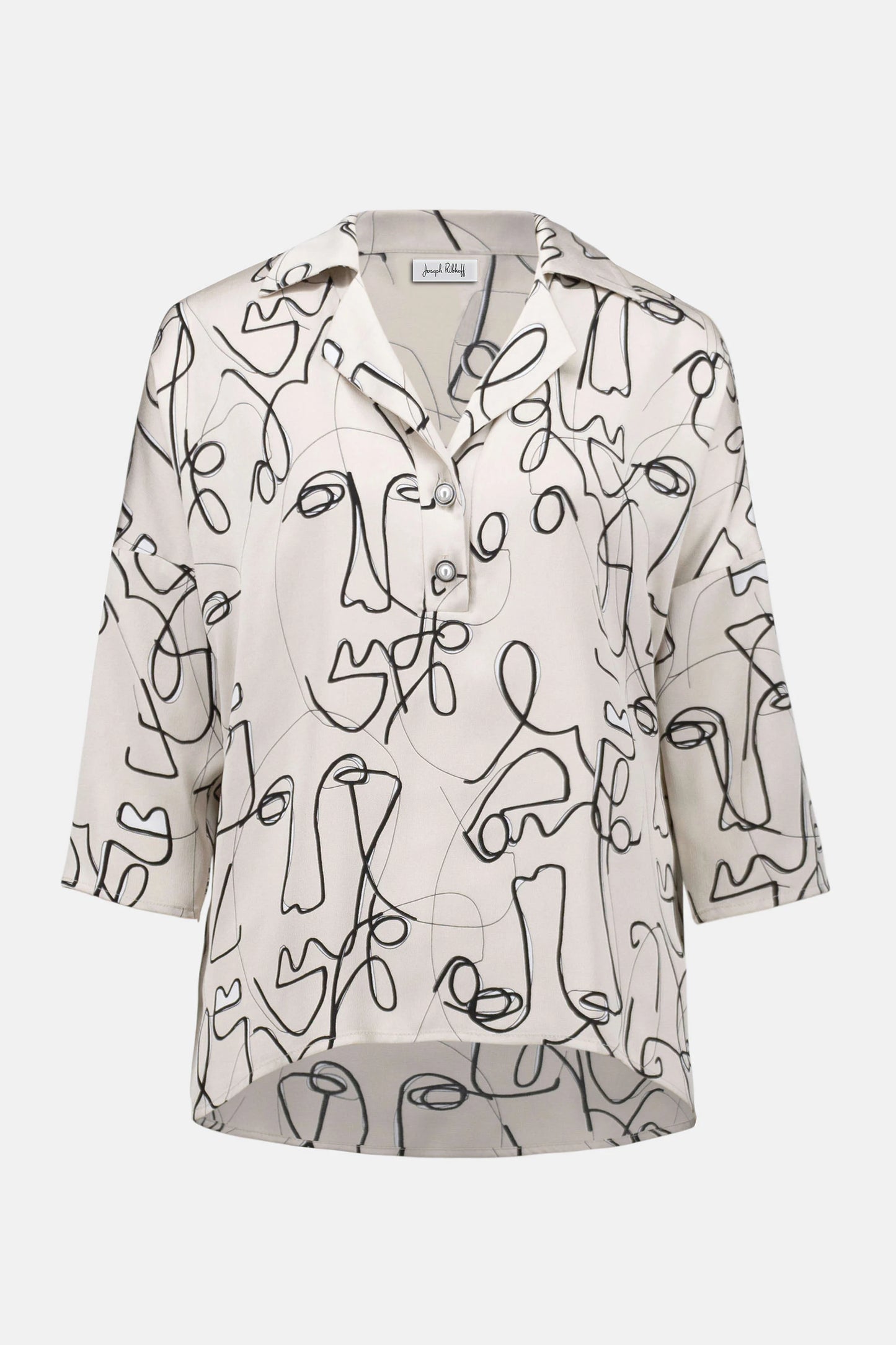 Hammered Satin Abstract Face Print Boxy Top