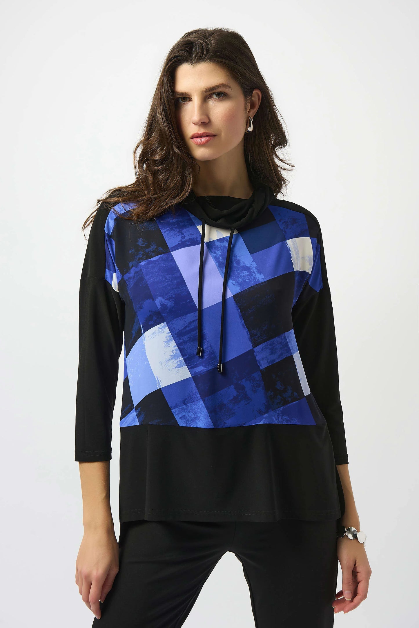 Silky Knit Plaid Print Boxy Tunic