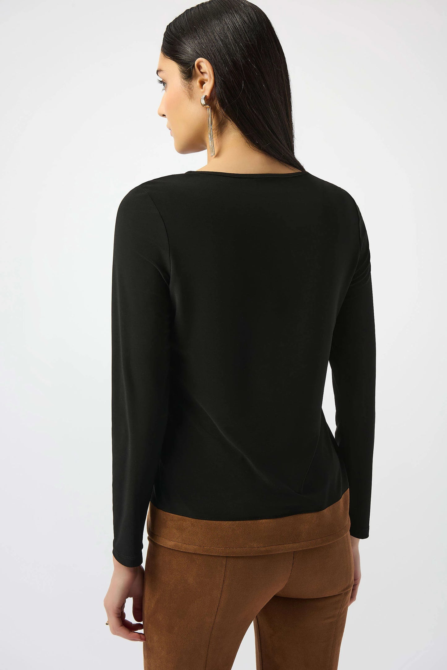 Silky Knit & Suede Colour-Block Straight Top