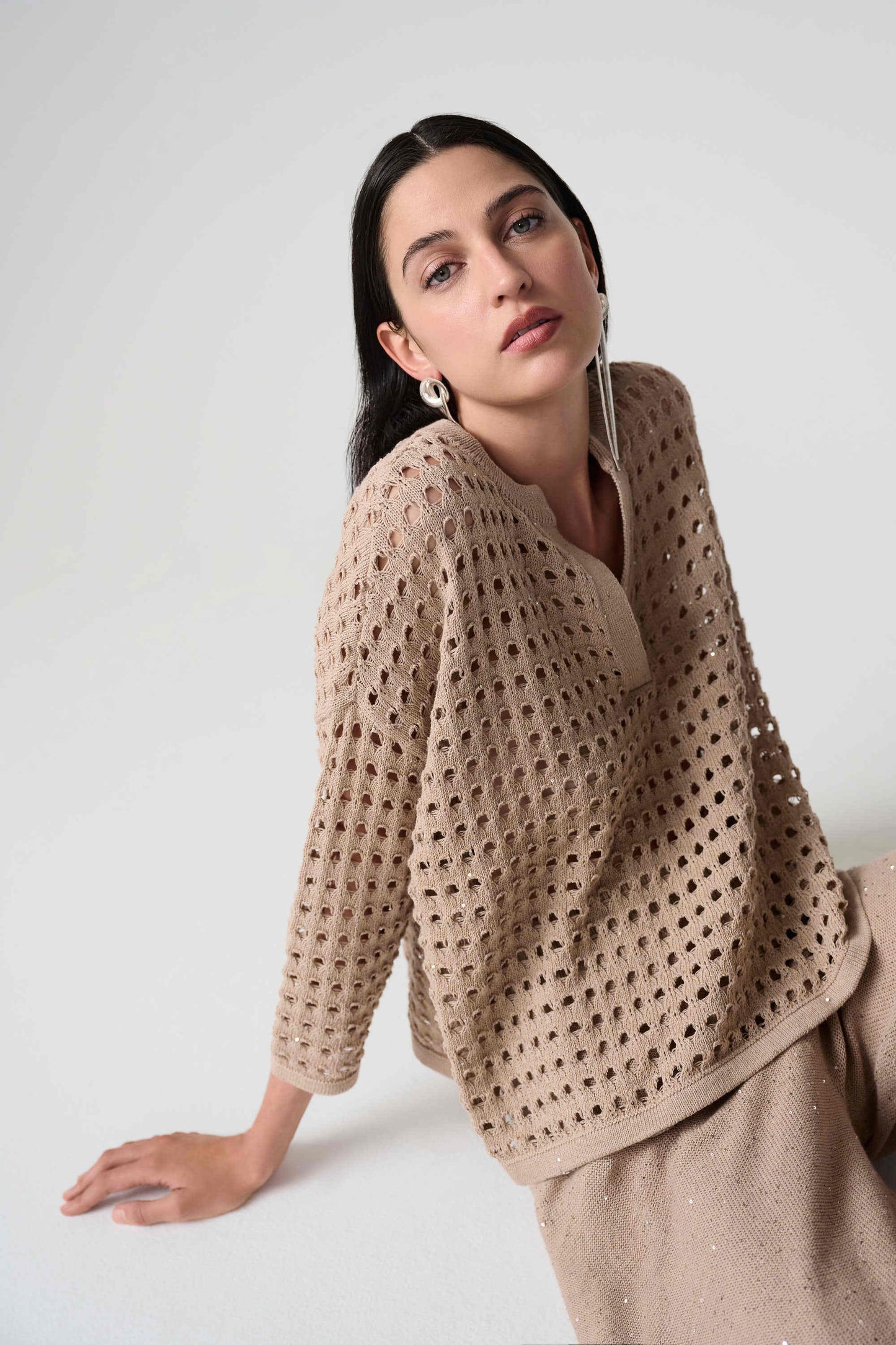 Cotton Blend Open Stitch Boxy Sweater