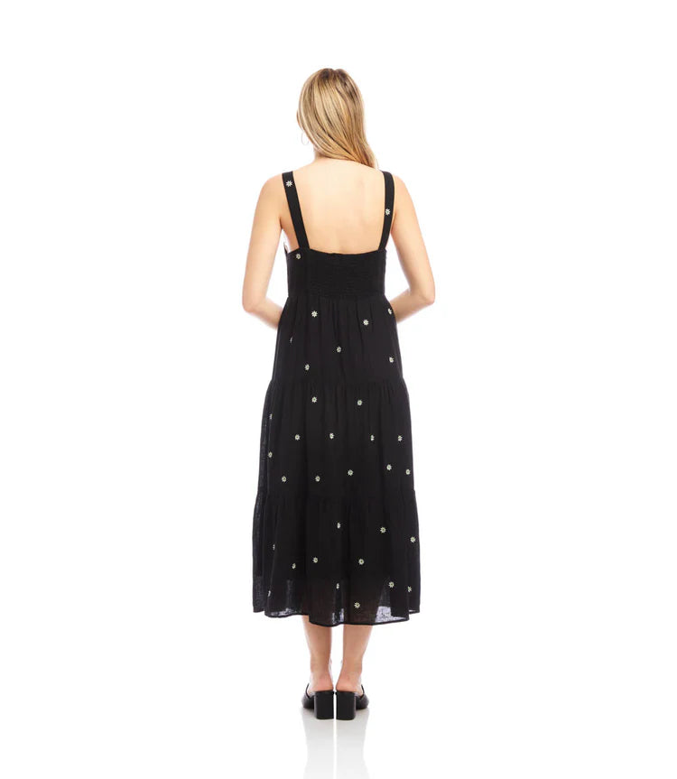 Sleeveless Embroidered Tiered Midi Dress