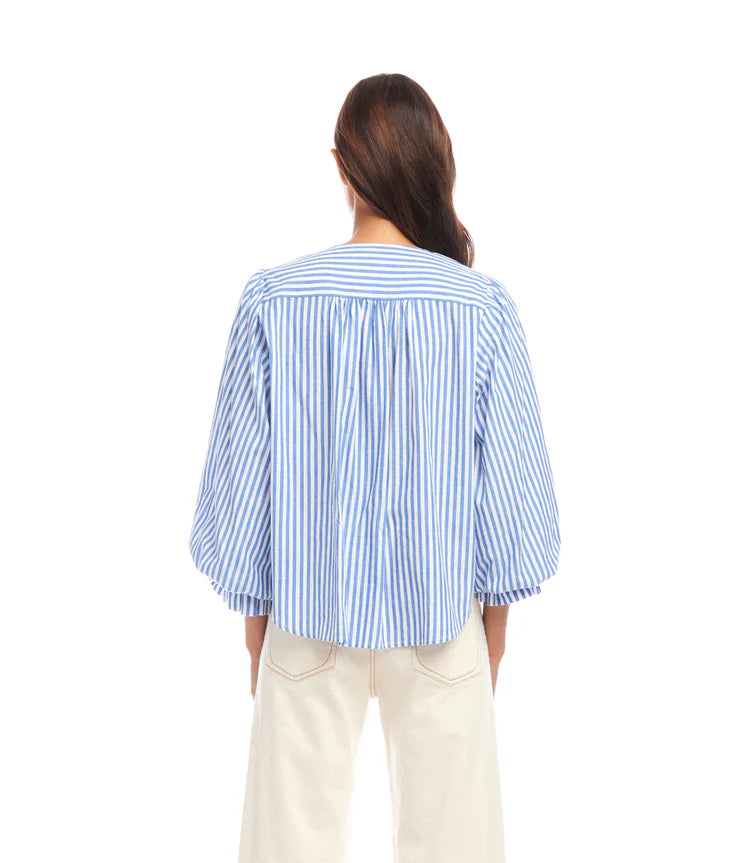 Stripe Layered Sleeve Shirred Blouse