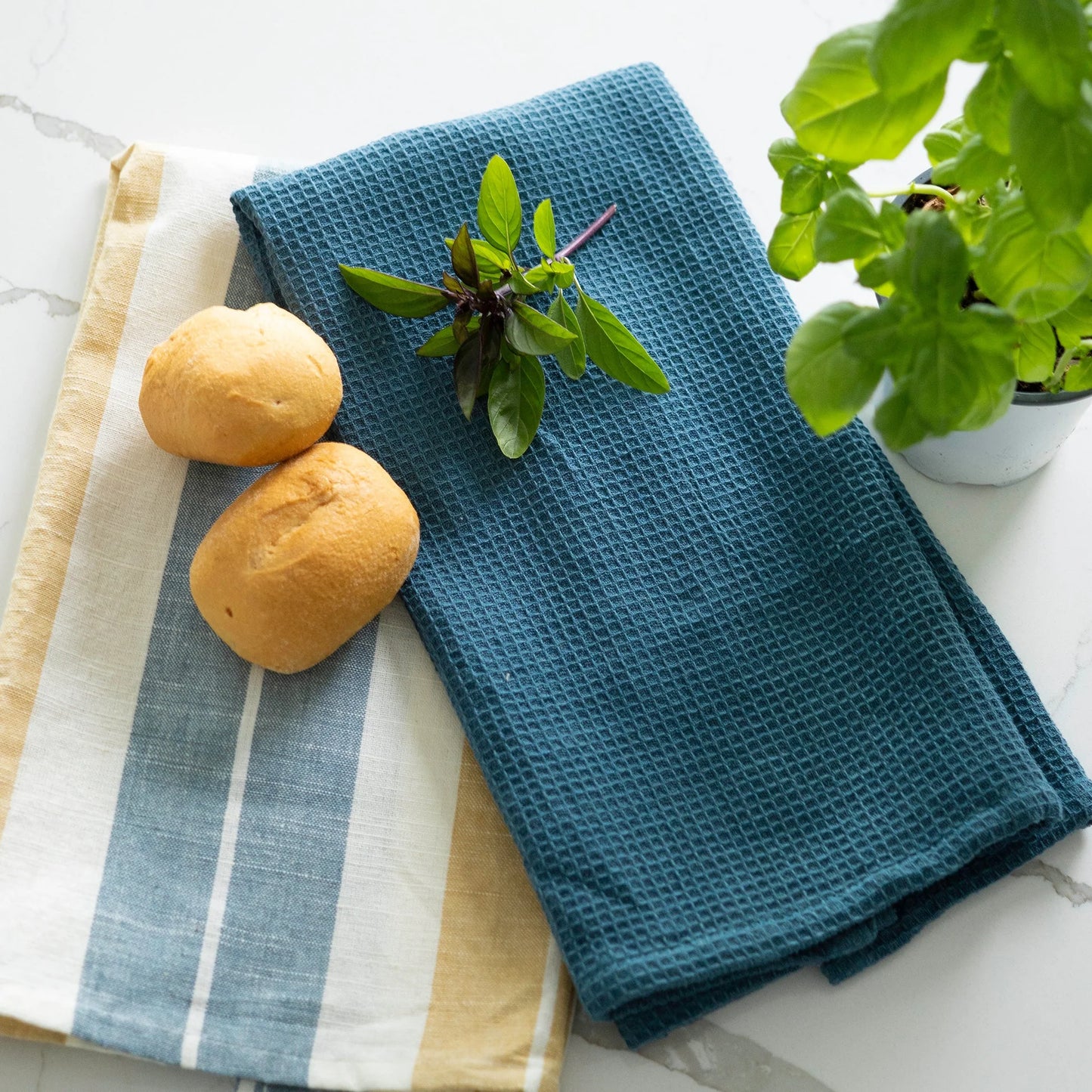 ELSIE & ZOEY 3 Piece Blue & Tan Stripe Tea Towel Set