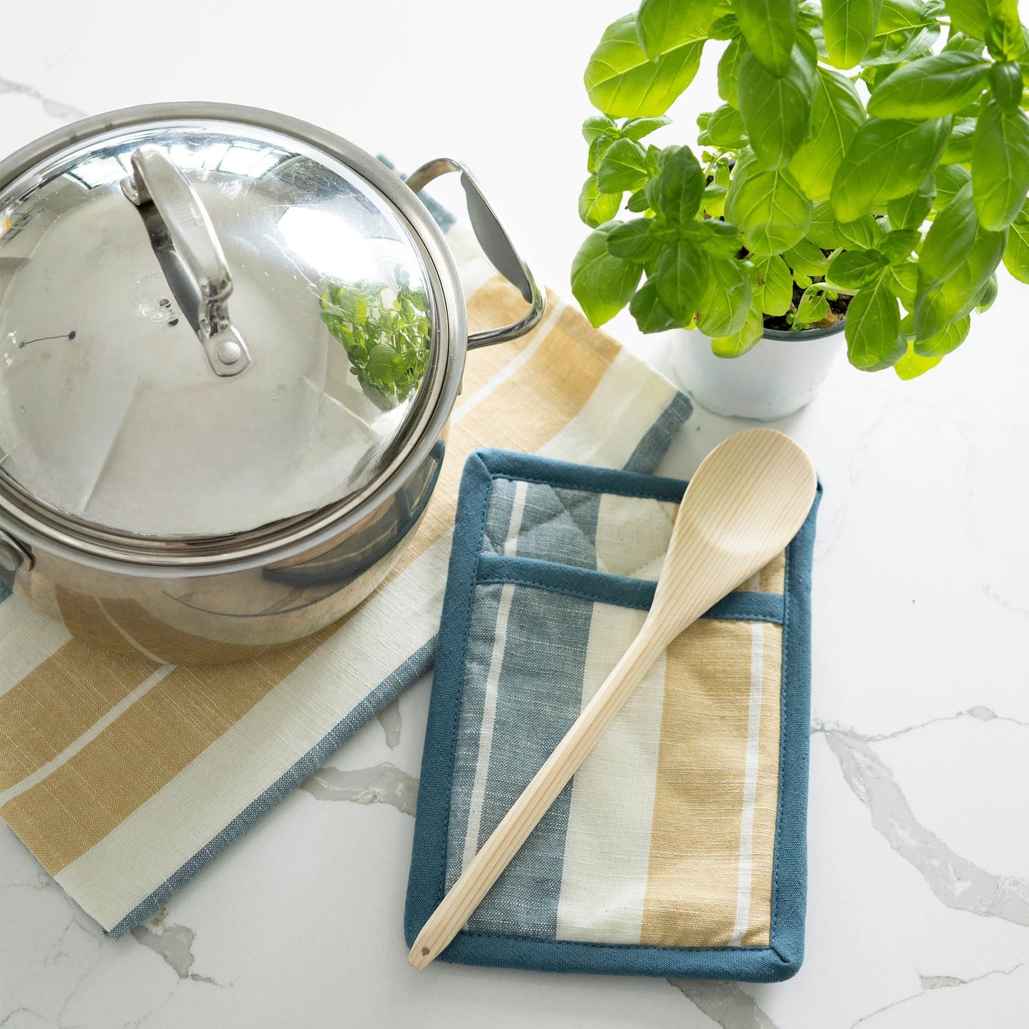 ELSIE & ZOEY 3 Piece Blue & Tan Stripe Kitchen Set