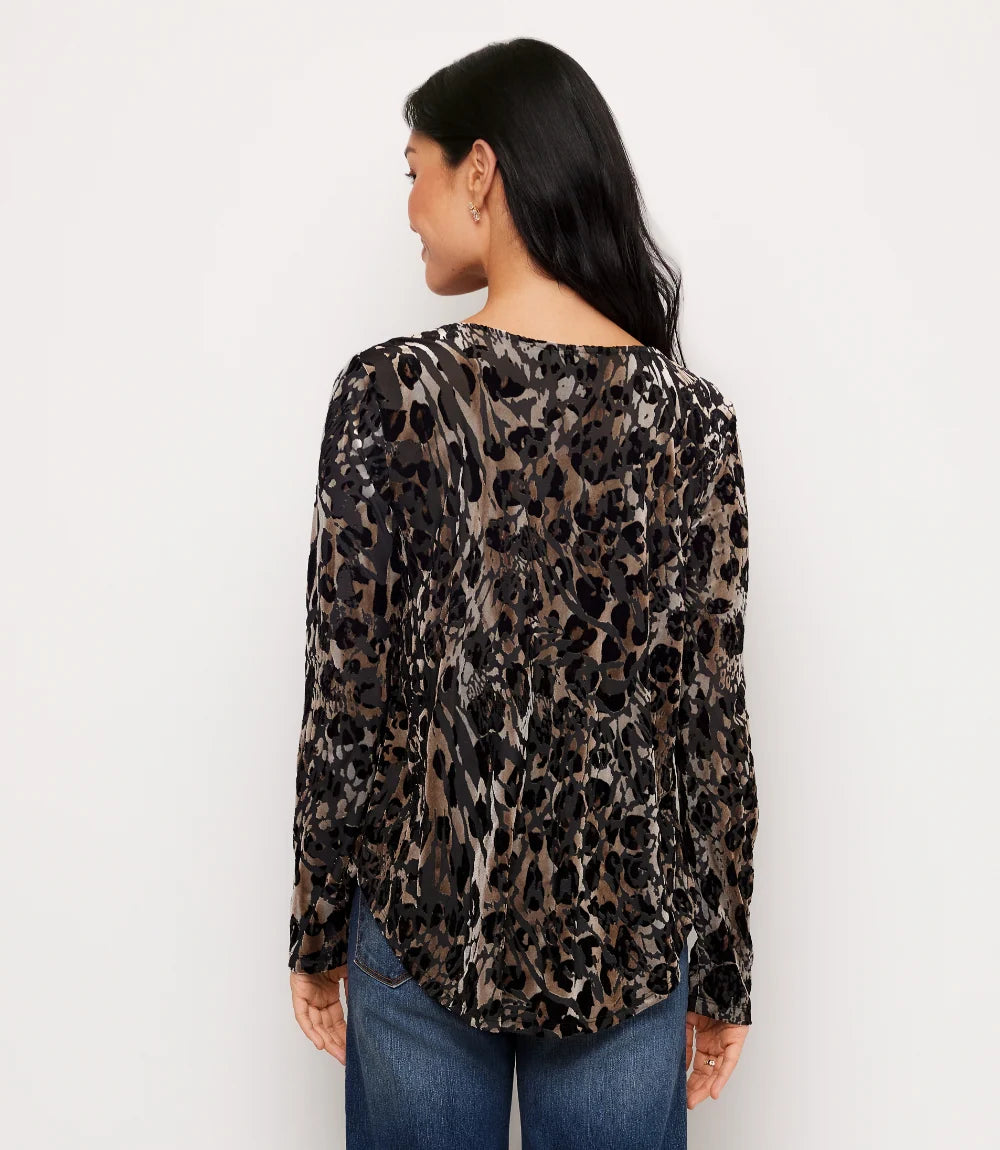 Long Sleeve Velvet Burnout Shirttail Top