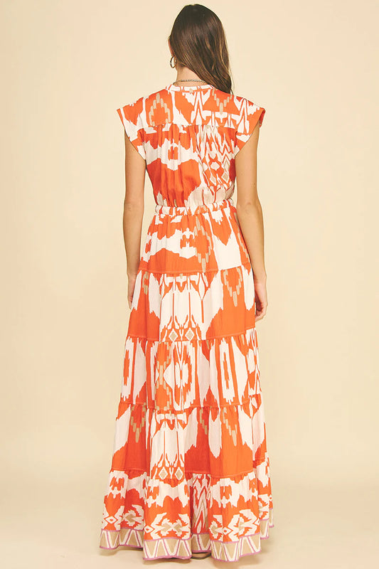 Kristen Geometric Pattern Tiered Maxi Dress