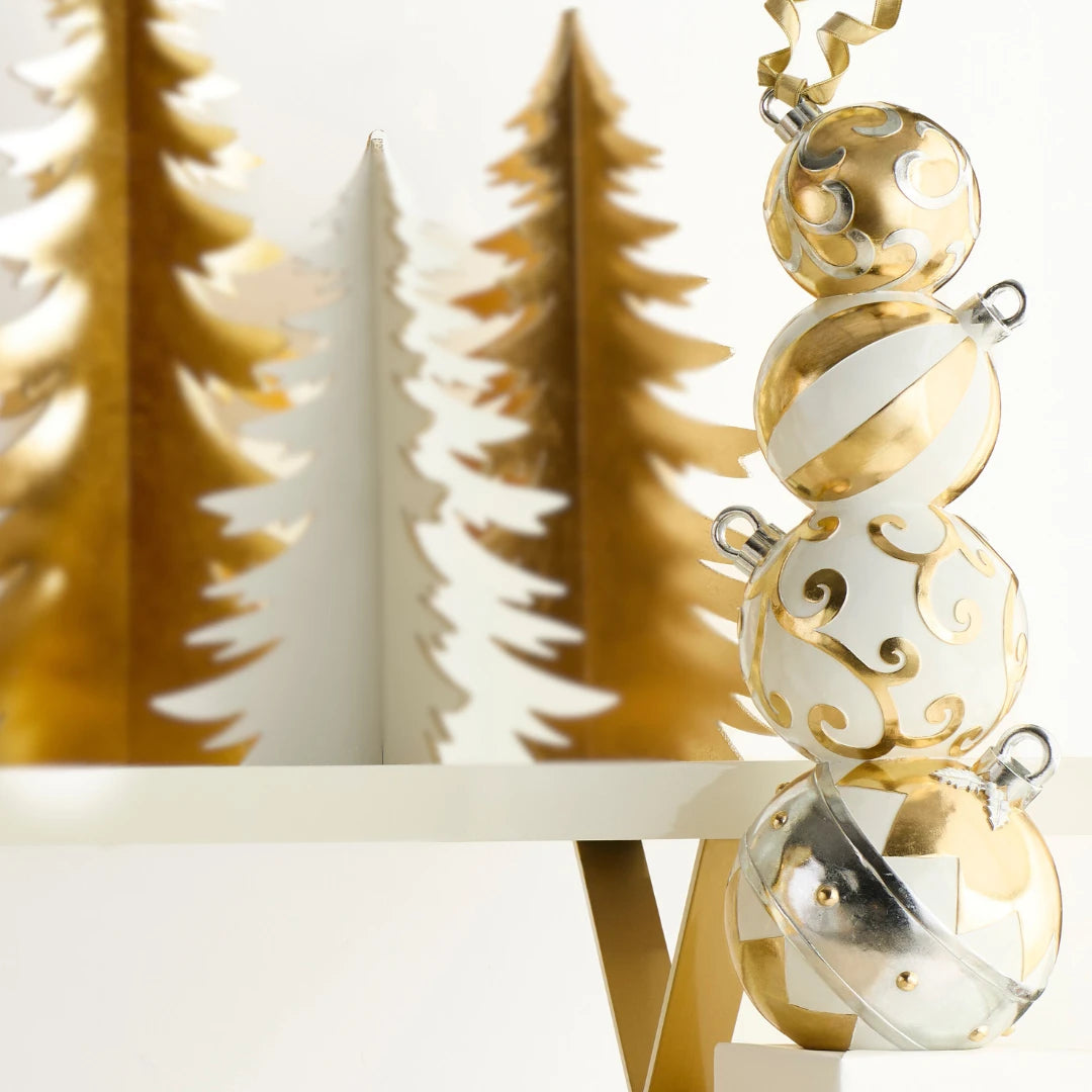 38" White and Gold Stacked Ornaments