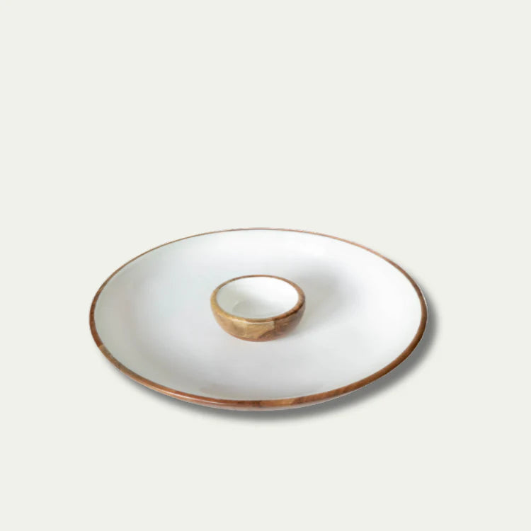 Jeanne Fitz Wood & White Collection Chip and Dip Serving Bowl