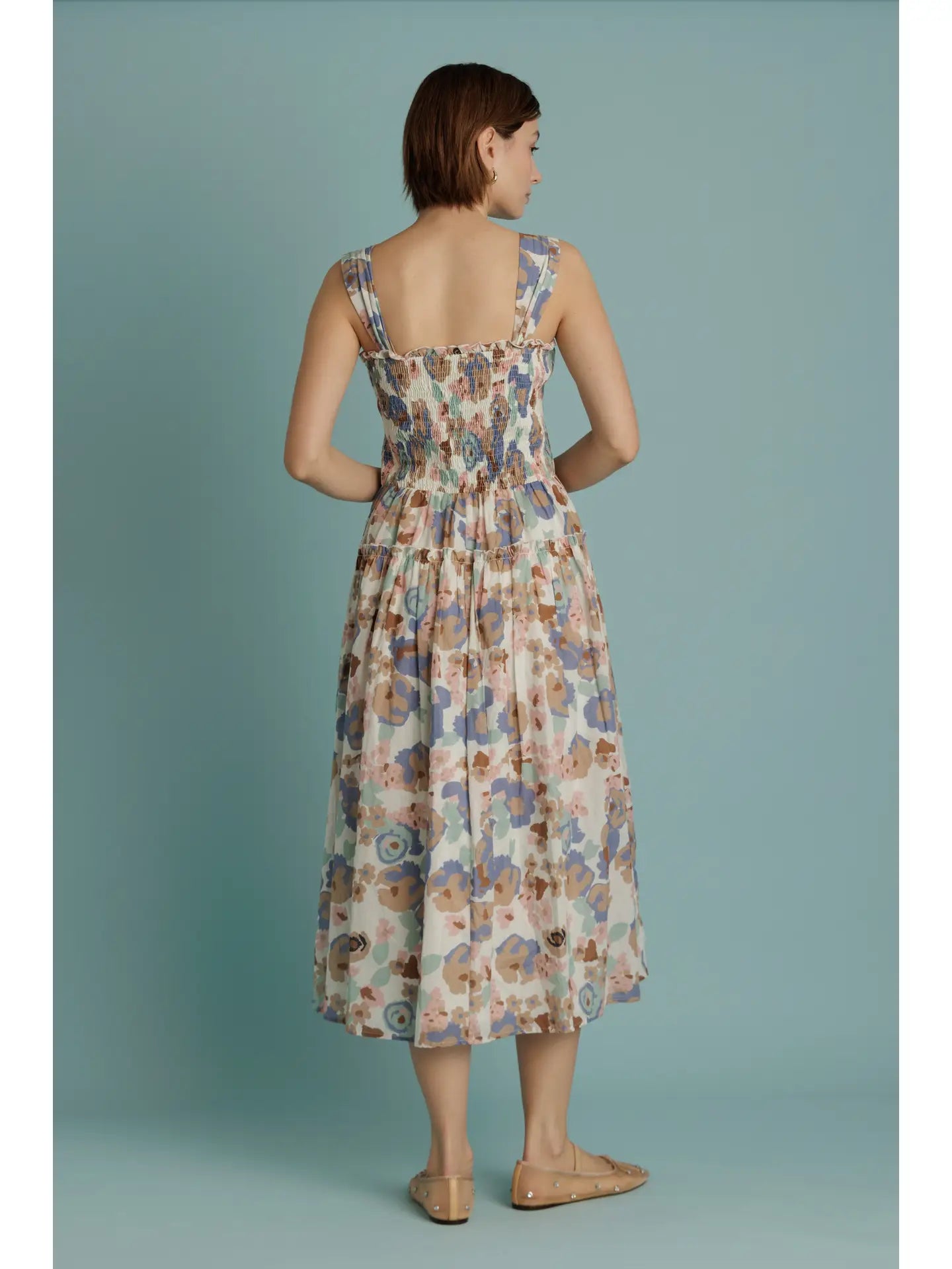 FLORAL SMOCKED MIDI DRESS