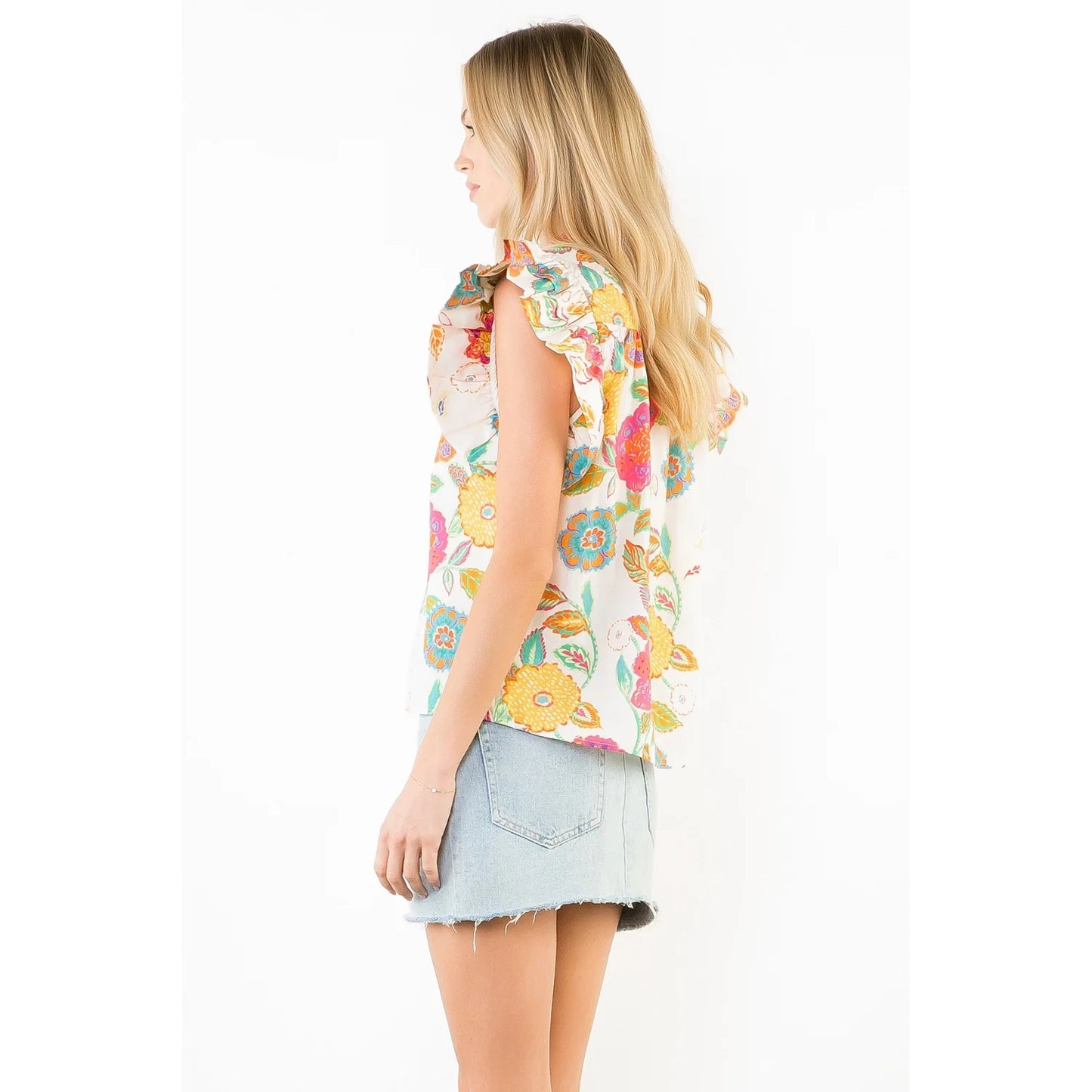 Ruffle Sleeve Floral Pattern Top