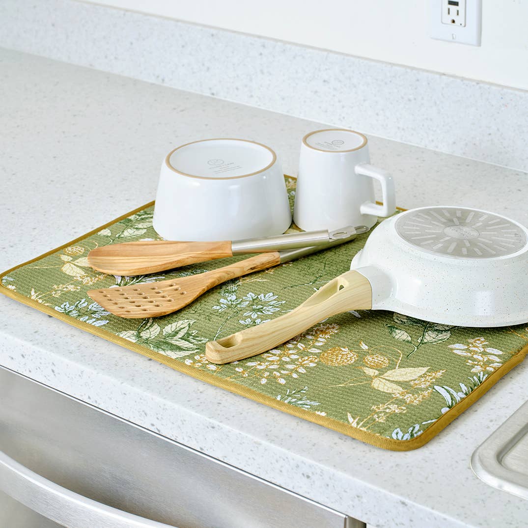 Kitchen Herbs Dish Drying Mats, Set of 2