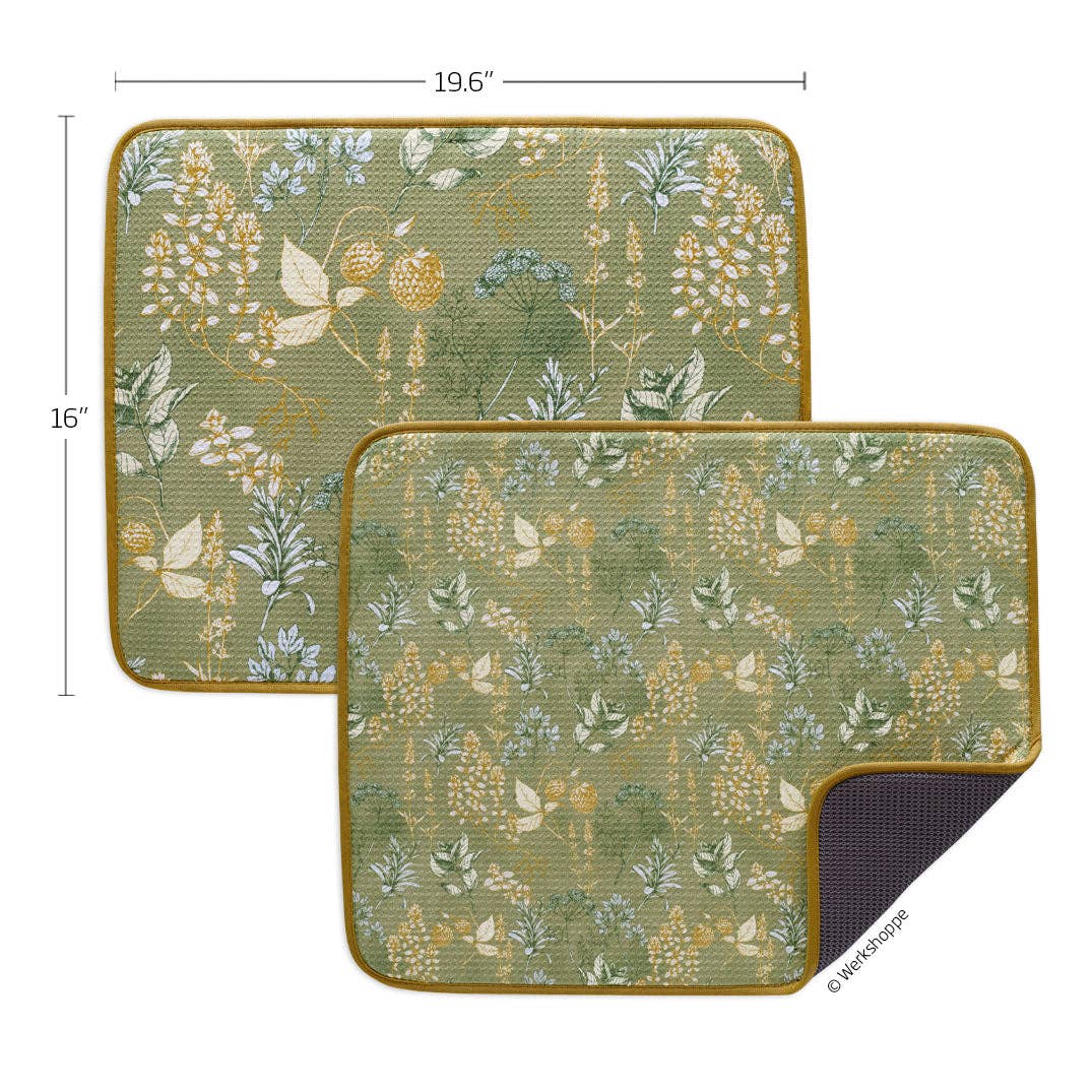 Kitchen Herbs Dish Drying Mats, Set of 2