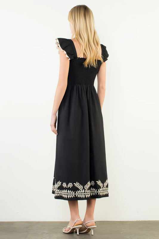 Flutter Sleeves Embroidery Midi dress