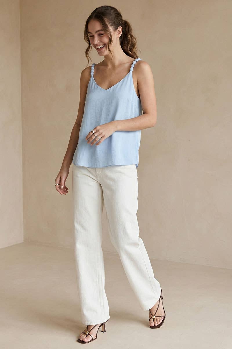 Classic V-neck Tank Top With Strap Accent