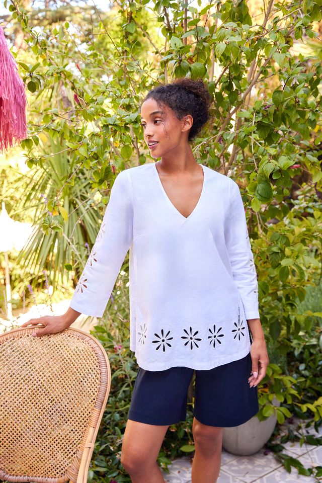 Cutout Embroidered Flower Detail Tunic