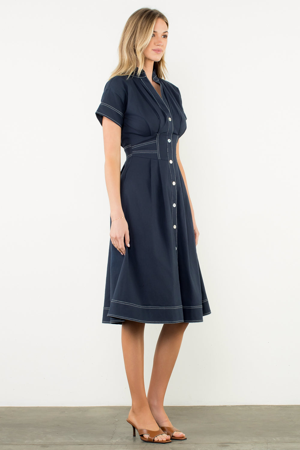 THML Short Sleeve Button Denim Dress