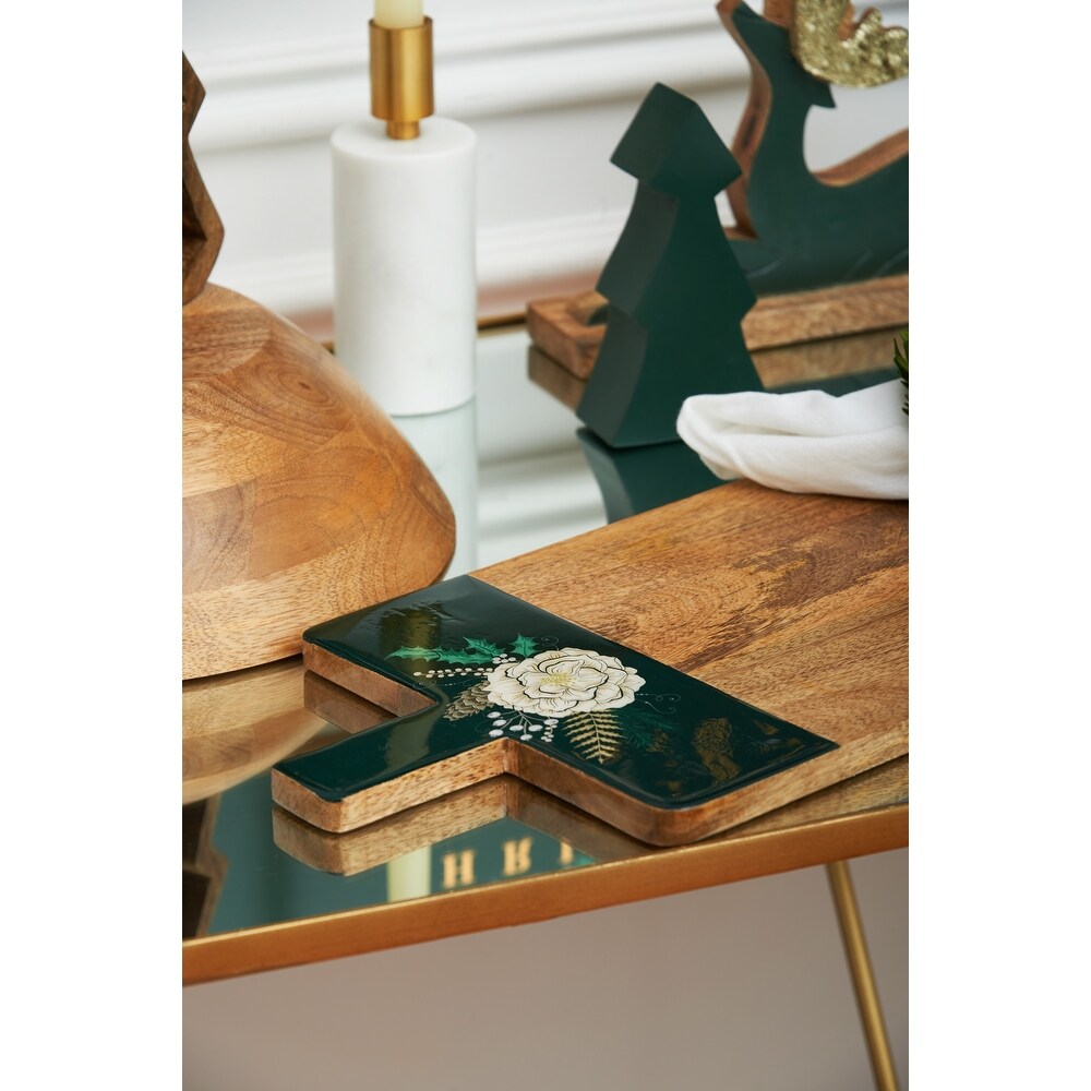 Happy Holiday Poinsettia Mango Wood Tray