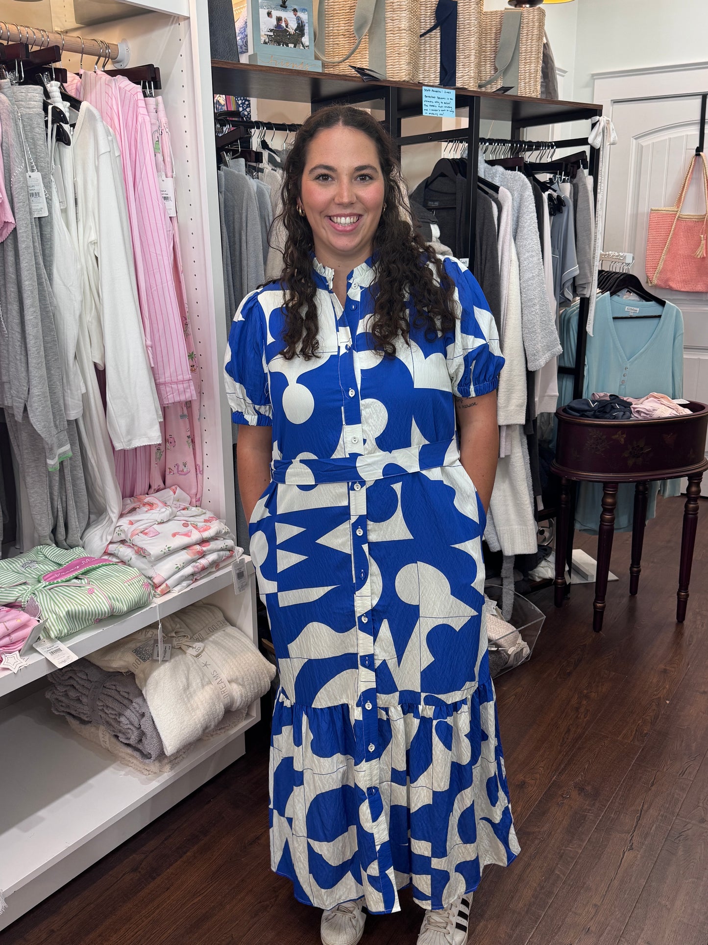 Geometric Pattern Ruffle Dress