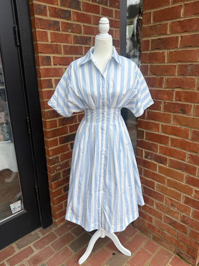 Striped Pleated Midi Dress