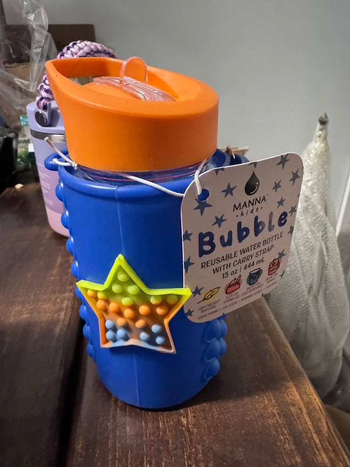 Manna 15 oz Assorted BPA Free Bubble Kids Water Bottle