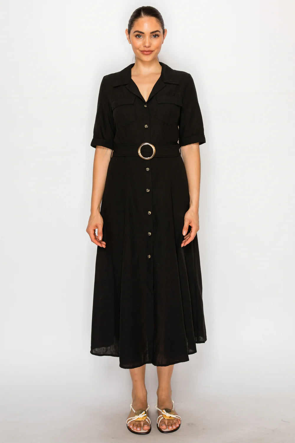 Black Linen Shirt Dress