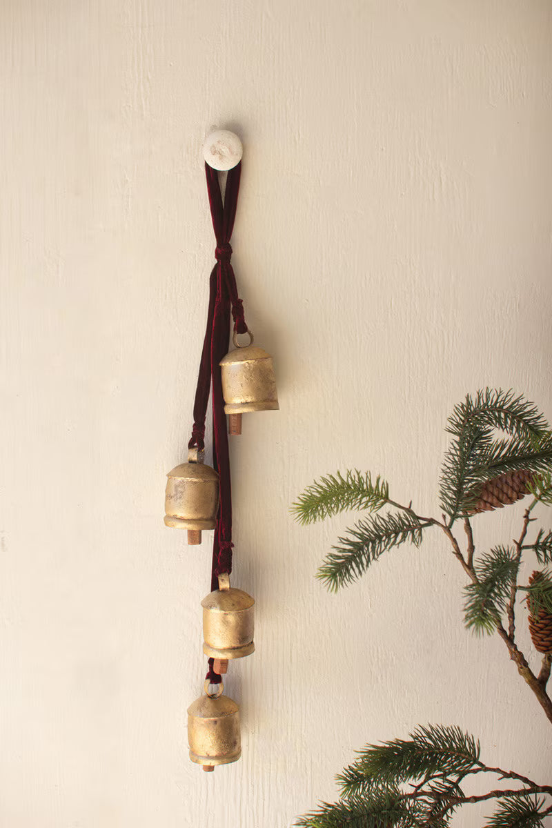 Jingle Bell Cluster with Maroon Velvet Ribbon
