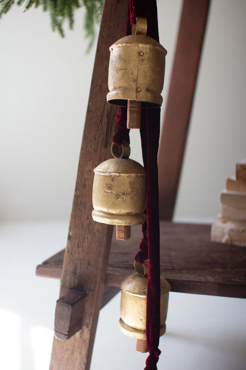 Jingle Bell Cluster with Maroon Velvet Ribbon