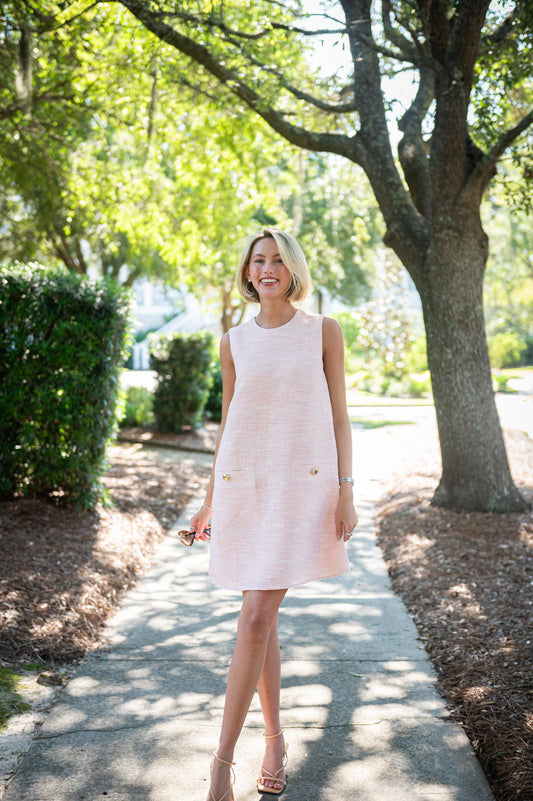 Blush Tweed Sleeveless Shift Dress