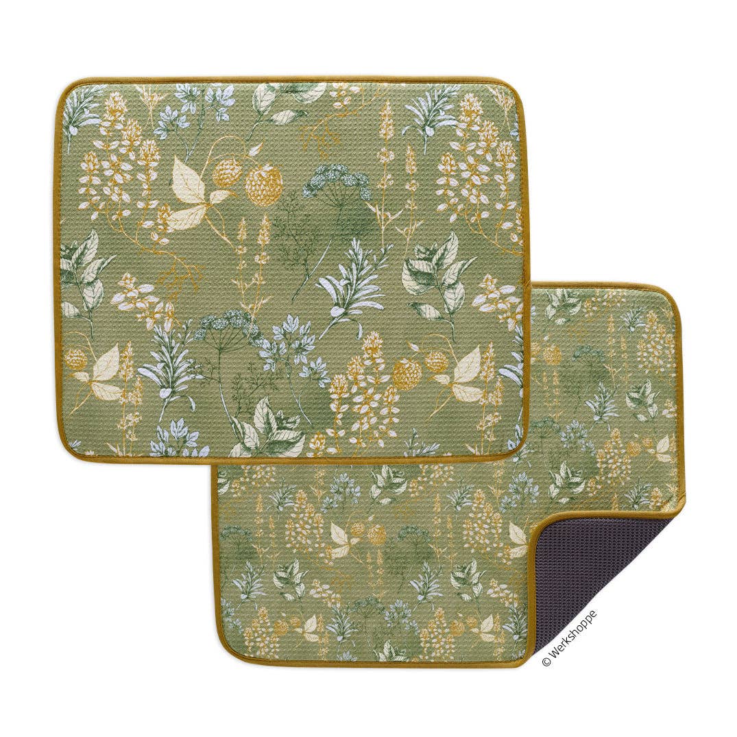 Kitchen Herbs Dish Drying Mats, Set of 2