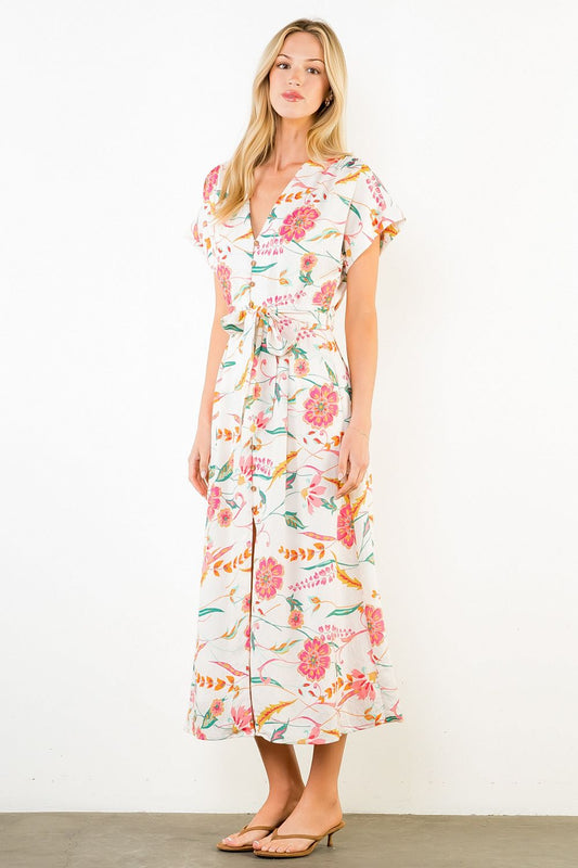 Short Sleeve Floral Pattern Dress
