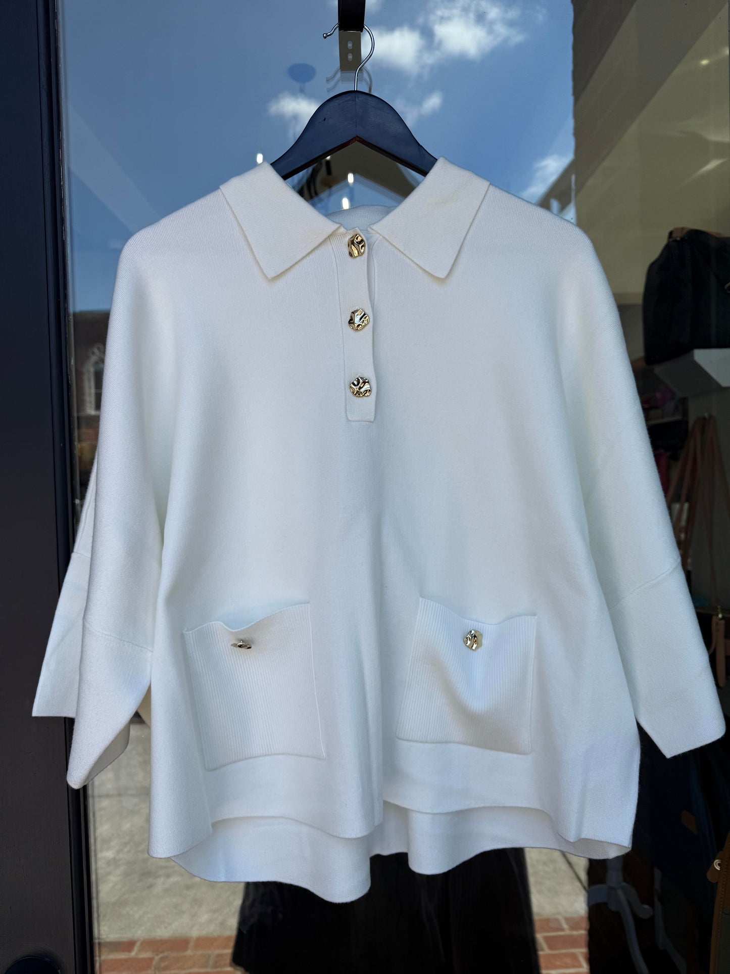 Sweater Knit Boxy Pullover With Polo Collar