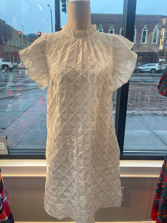 Textured Flutter Sleeve Dress