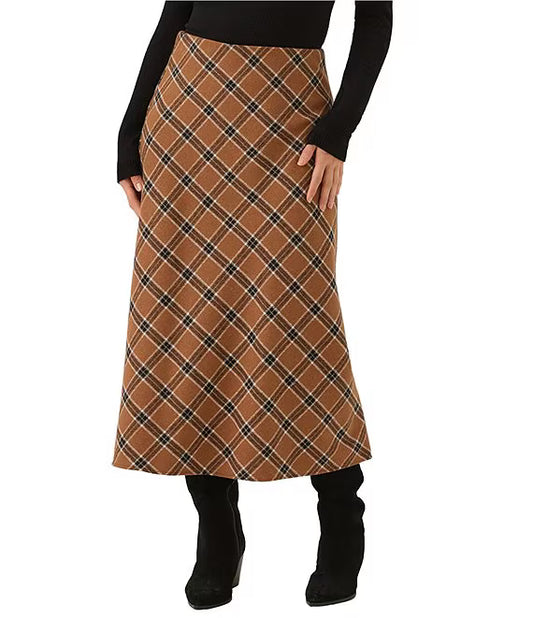 Plaid Bias Cut Midi Skirt