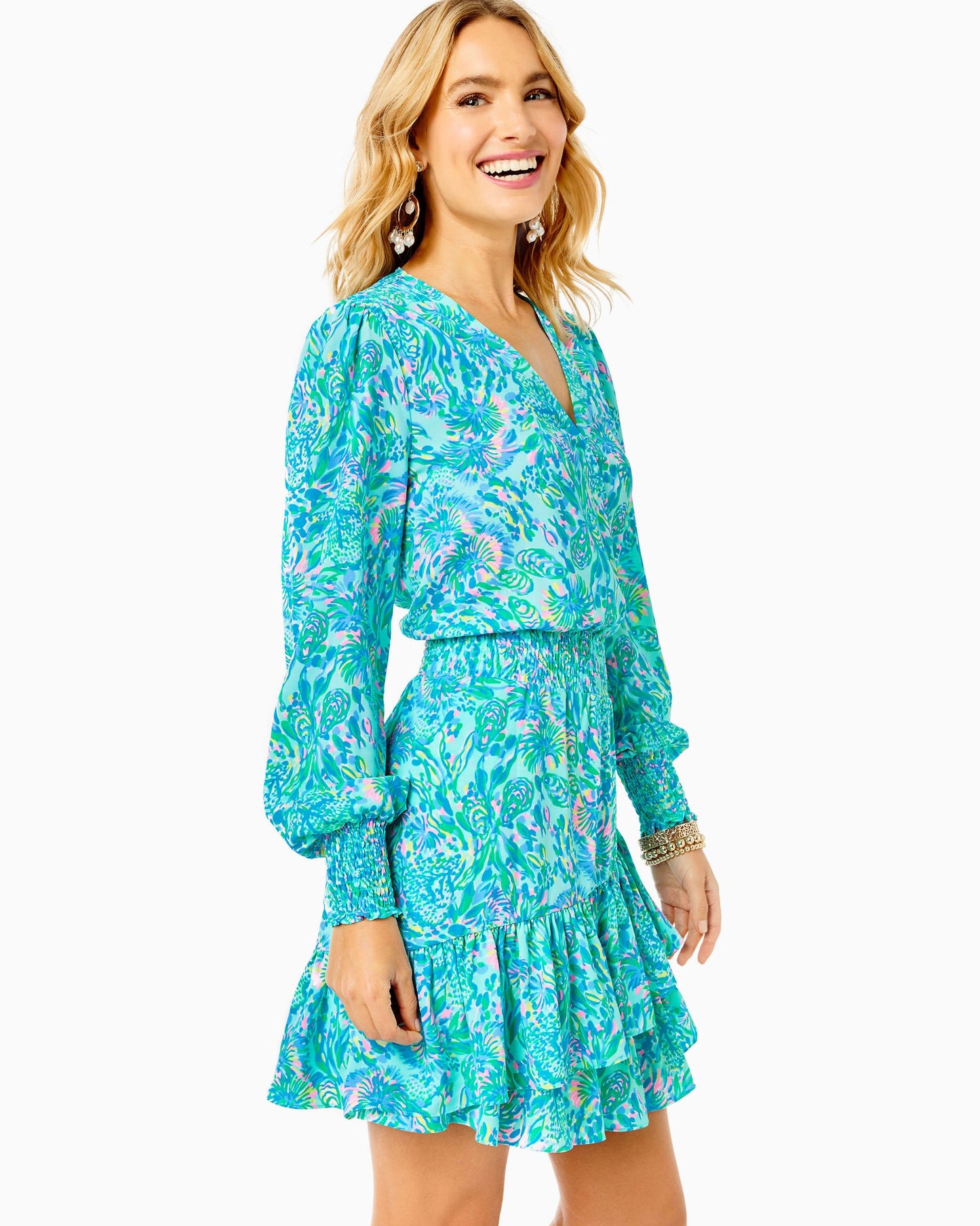 Cristiana Stretch Dress - Surf Blue Coral Of The Story