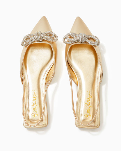 Brit Leather Slingback Heels- Gold Metallic