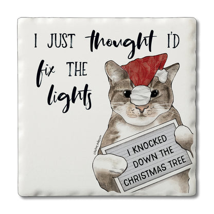 Christmas Naughty Pets Single Tile Coaster Collect